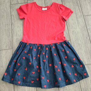 Hanna Andersson Girls Strawberry Chambray Dress Red Blue Size 8 130